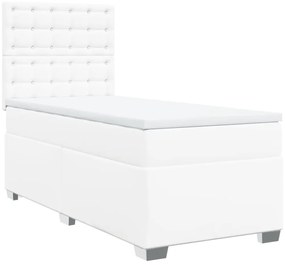 vidaXL Κρεβάτι Boxspring με Στρώμα Λευκό 90x190εκ. από Συνθετικό Δέρμα