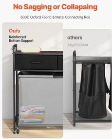 VEVOR 3 Section Laundry Sorter Rolling Laundry Hamper with Drawers Hooks Wheels