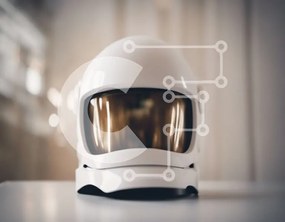 Intra Συλλεκτικό Ξύλινο Παζλ Plywood 4mm - Λευκό κράνος αστροναύτη στο τραπέζι Σε Ξύλινο Κουτί - Διαστάσεις Puzzle: 10x10 cm – 25 κομμάτια