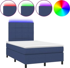 vidaXL Κρεβάτι Boxspring με Στρώμα &amp; LED Μπλε 120x190εκ. Υφασμάτινο