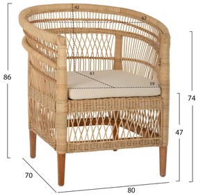 ΠΟΛΥΘΡΟΝΑ MALAWI HM9635.04 ΞΥΛΟ ΜΑΟΝΙ ΕΠΕΝΔΥΣΗ RATTAN ΛΕΥΚΟ ΜΑΞΙΛΑΡΙ ΚΑΘΙΣΜΑΤΟΣ 80x70x86Υεκ.