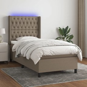 Κρεβάτι Boxspring με Στρώμα &amp; LED Taupe 90x190 εκ. Υφασμάτινο