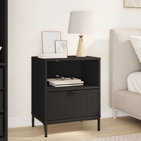 vidaXL Κομοδίνο με συρτάρι Μαύρο 49 x 36 x 61 εκ Επεξεργασμένο ξύλο