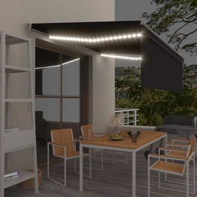 vidaXL Χειροκίνητη τέντα με ηλιακό LED 4,5 x 3 m Ανθρακί