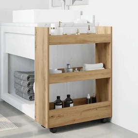 vidaXL Τρόλεϊ Αποθήκευσης Στενό 3 Επιπέδων Αρτισιανή Δρυς Επεξ. Ξύλο