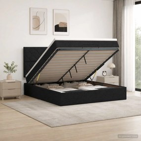 vidaXL Κρεβάτι Ottoman με Στρώμα και LED Μαύρο 140 x 190 cm Ύφασμα