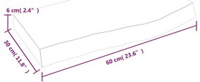 Ράφι Τοίχου Ανοιχτό Καφέ 60x30x(2-6)εκ. Επεξ. Μασίφ Ξύλο Δρυός - Καφέ