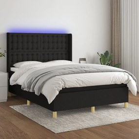 ΚΡΕΒΑΤΙ BOXSPRING ΜΕ ΣΤΡΩΜΑ &amp; LED ΜΑΥΡΟ 140X200 ΕΚ. ΥΦΑΣΜΑΤΙΝΟ 3139199