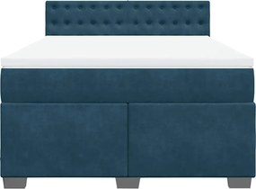 vidaXL Κρεβάτι Boxspring με Στρώμα Μπλε 160x200 εκ. Βελούδινο