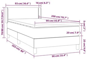 Κρεβάτι Boxspring με Στρώμα Σκούρο Γκρι 90x200 εκ. Υφασμάτινο - Γκρι