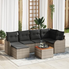 vidaXL Σετ 7 Τεμαχίων Καναπέ Κήπου με Μαξιλάρια Γκρι Πολυ Ρατάν Ακακία