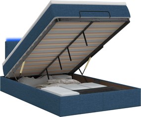 vidaXL Κρεβάτι Ottoman με Στρώμα και LED Μπλε 120 x 190 cm Ύφασμα