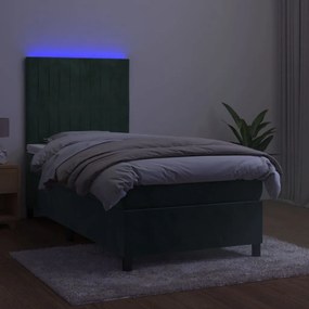 vidaXL Κρεβάτι Boxspring με Στρώμα &amp; LED Σκ. Πράσινο 80x200 εκ Βελούδο