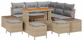 vidaXL Σετ Καναπέ Κήπου με μαξιλάρι 9 pcs Μπεζ Πολυ ράταν