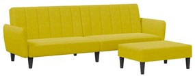 vidaXL Καναπές Κρεβάτι Διθέσιος με Υποπόδιο Κίτρινος Βελούδινος