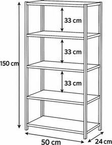 Stewehome Μεταλλική βιβλιοθήκη γραφείου με ράφια 150 cm (Λευκό) 50x24x150 cm