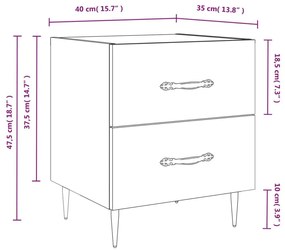 Κομοδίνα 2 τεμ. Καφέ Δρυς 40 x 35 x 47,5 εκ. από Επεξεργ. Ξύλο - Καφέ