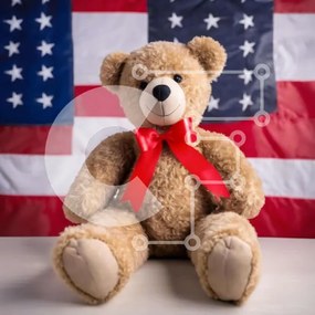 Intra Συλλεκτικό Ξύλινο Παζλ Plywood 4mm - Πατριωτικό Teddy Bear στις 4 Ιουλίου Σε Ξύλινο Κουτί - Διαστάσεις: 10x10 cm – 25 κομμάτια