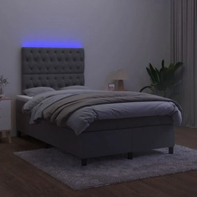 Κρεβάτι Boxspring με Στρώμα &amp; LED Σκ.Γκρι 120x190εκ. Βελούδινο - Γκρι