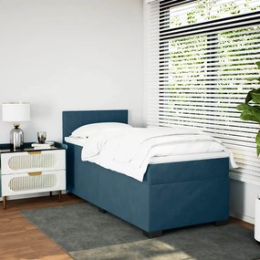 vidaXL Κρεβάτι Boxspring με Στρώμα Σκούρο Μπλε 100x200 εκ. Βελούδινο