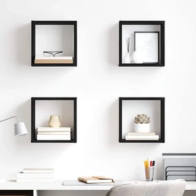 vidaXL Ράφια Τοίχου με ράφι 4 pcs Μαύρη Οξυά Επεξεργασμένο ξύλο