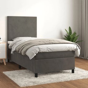 Κρεβάτι Boxspring με Στρώμα Σκούρο Γκρι 90x190 εκ. Βελούδινο - Γκρι