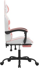 vidaXL Καρέκλα Gaming με Υποπόδιο Λευκό και Ροζ από Συνθετικό Δέρμα