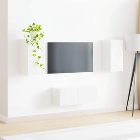 vidaXL Σετ επίπλου τηλεόρασης Επιτοίχιο 2 pcs Υψηλής γυαλάδας λευκό