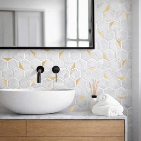 Αυτοκόλλητο Πλακάκι 3D (30.5x25) L-C Hexa Marble/Or 1770183