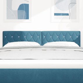 vidaXL LED Κεφαλή κρεβατιού με καπιτονέ κρύσταλλο Σκούρα μπλε 80 εκ Βελούδο