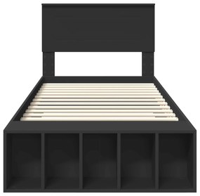 vidaXL Σκελετός Κρεβατιού με ράφι Μαύρο 90 x 190 cm Επεξεργασμένο ξύλο