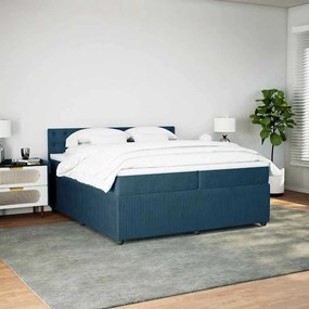 vidaXL Κρεβάτι Boxspring με Στρώμα Μπλε 200x200 εκ. Βελούδινο