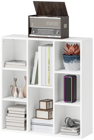 HOMCOM Βιβλιοθήκη 3 επιπέδων, 8 ράφια, Πλάκα μορίων, Ράφι αποθήκευσης, Λευκό