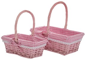 Καλάθι Με Ύφασμα (Σετ 2Τμχ) 89534 30x22x12/30-25x15x10/25cm Pink Fabric,Jute