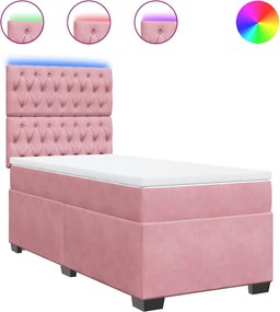 vidaXL Κρεβάτι Boxspring με Στρώμα Ροζ 90x190 εκ. Βελούδινο