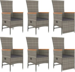 vidaXL Σετ Τραπεζαρίας Κήπου 7 τεμ. Γκρι Συνθ. Ρατάν με Μαξιλάρια