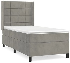 Κρεβάτι Boxspring με Στρώμα Ανοιχτό Γκρι 90x190 εκ. Βελούδινο - Γκρι