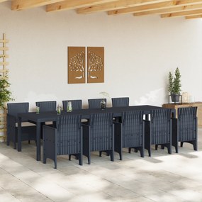 vidaXL Σέτ φαγητού για κήπο με μαξιλάρι 11 pcs Ανθρακί Πολυ ράταν