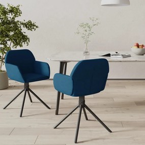 vidaXL Καρέκλες Τραπεζαρίας Περιστρεφόμενες 2 τεμ. Μπλε Βελούδινες