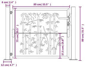 Πύλη Κήπου με Σχέδιο Μπαμπού Ανθρακί 105 x 80 εκ. Ατσάλινη - Ανθρακί