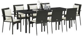 vidaXL Σετ τραπεζαρίας κήπου 9 κομματιών  με μαξιλάρια μαύρο πολυ ρατάν