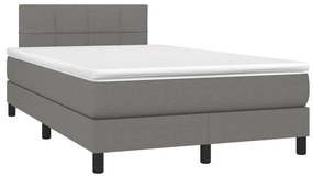 Κρεβάτι Boxspring με Στρώμα &amp; LED Σκ.Γκρι 120x200 εκ Υφασμάτινο - Γκρι