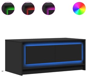 Τραπεζάκι Σαλονιού με LED Φώτα Μαύρο από Επεξ. Ξύλο - Μαύρο