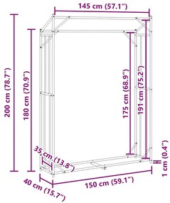 Ράφι για καυσόξυλα με κάλυμμα βροχής 150x40x200 εκ. - Μαύρο