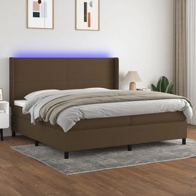 vidaXL Κρεβάτι Boxspring με Στρώμα &amp; LED Σκ.Καφέ 200x200εκ. Υφασμάτινο