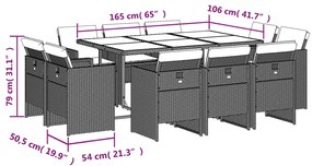 vidaXL Σετ Τραπεζαρίας Κήπου 11 Τεμαχίων Γκρι Συνθ. Ρατάν με Μαξιλάρια