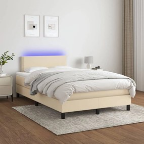 vidaXL Κρεβάτι Boxspring με Στρώμα &amp; LED Κρεμ 120x200 εκ. Υφασμάτινο