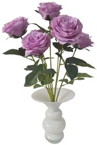 Τεχνητό Μπουκέτο Τριαντάφυλλο Royal 8781-7 55cm Purple Supergreens Ύφασμα,Πλαστικό