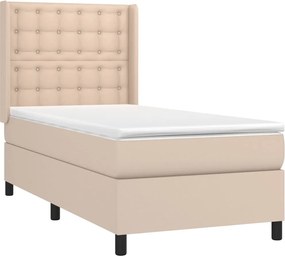 vidaXL Κρεβάτι Boxspring με Στρώμα Καπουτσίνο 90x200εκ.από Συνθ. Δέρμα