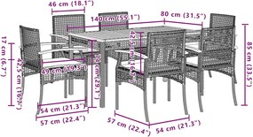 vidaXL Σετ Τραπεζαρίας Κήπου 7 τεμ. Γκρι Συνθ. Ρατάν με Μαξιλάρια